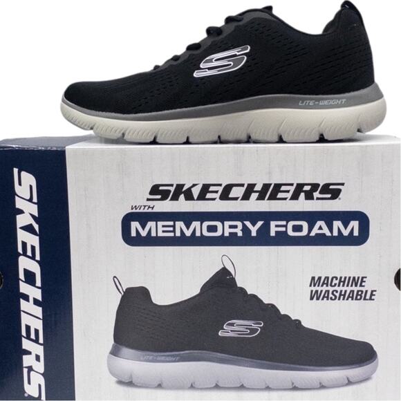 New Skechers Summits Machine Washable Sneakers Black Gray Men's 12 - Picture 1 of 4